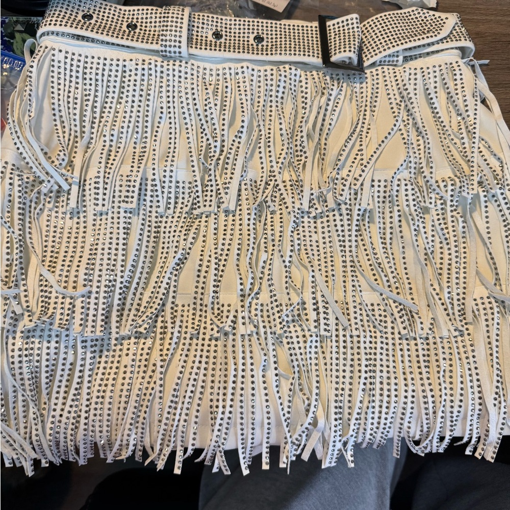 Wanda Nylon Embellished Mini Skirt Cream Cocktail